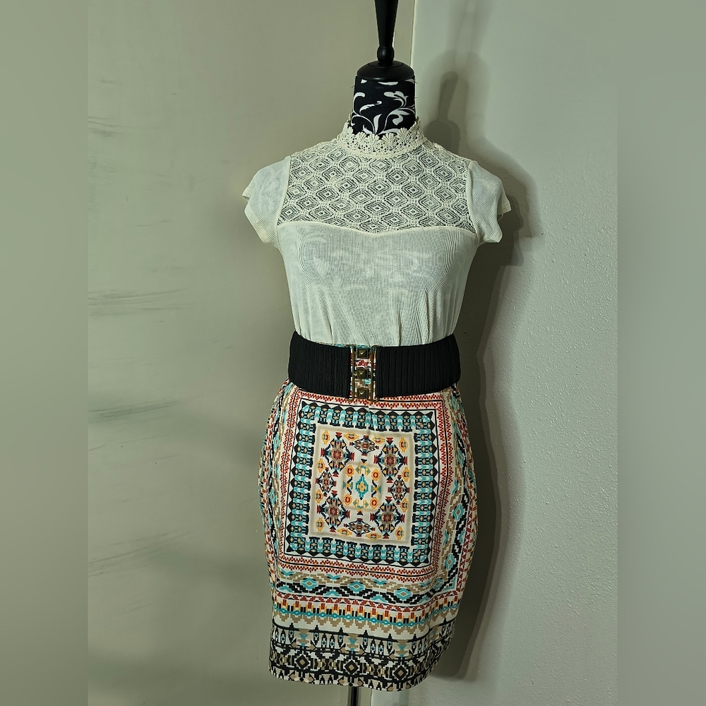 Soulmates Vibrant Patterned Pencil Skirt